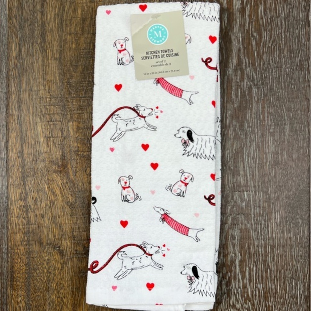 Martha Stewart - ‘Barking Dogs & ❤️’ dish towels (2). NWT  *Last one!